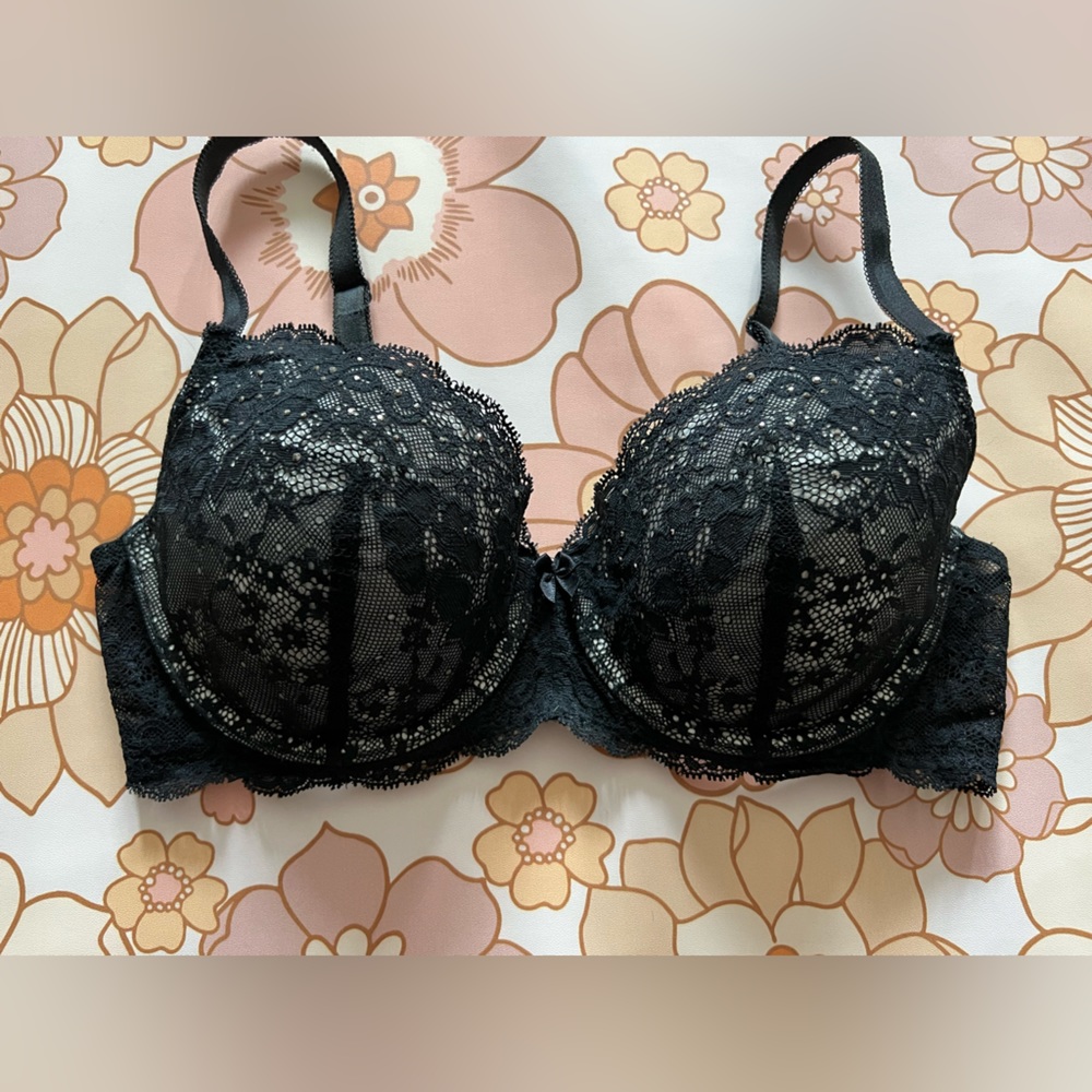 Victorias Secret Dream Angels Lined Demi Black Lace Bra 34D